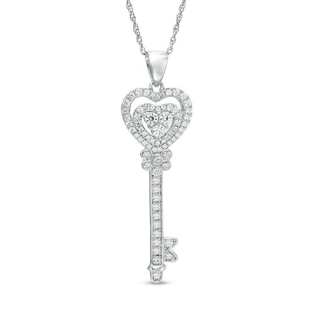 Lab-Created White Sapphire Heart-Top Key Pendant in Sterling Silver|Peoples Jewellers