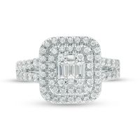 1.00 CT. T.W. Composite Diamond Double Cushion Frame Engagement Ring in 14K White Gold|Peoples Jewellers