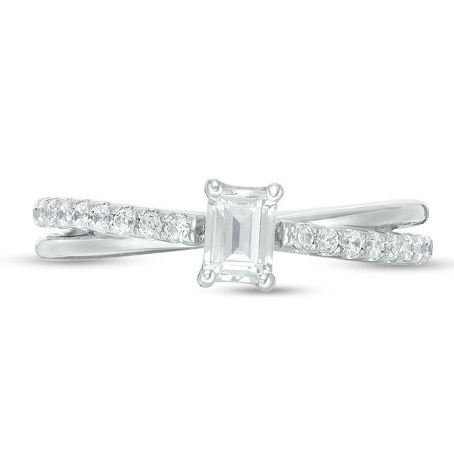 0.70 CT. T.W. Emerald-Cut Diamond Orbit Engagement Ring in 14K White Gold|Peoples Jewellers