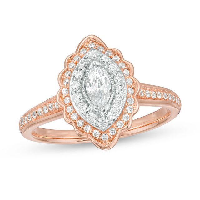 0.50 CT. T.W. Marquise Diamond Scallop Frame Vintage-Style Engagement Ring in 14K Rose Gold|Peoples Jewellers