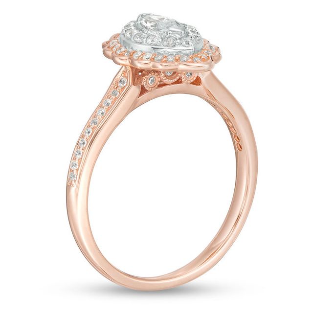 0.50 CT. T.W. Marquise Diamond Scallop Frame Vintage-Style Engagement Ring in 14K Rose Gold