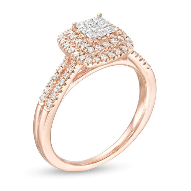 0.50 CT. T.W. Composite Diamond Double Cushion Frame Engagement Ring in 10K Rose Gold