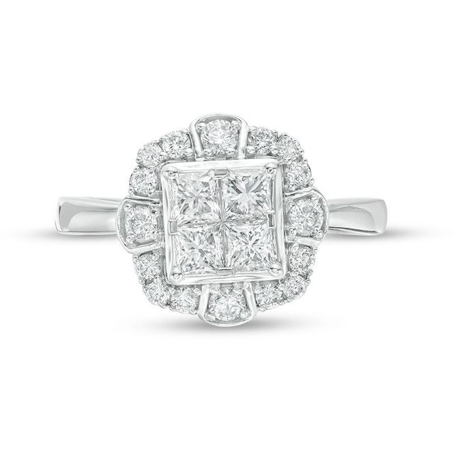 1.00 CT. T.W. Quad Princess-Cut Diamond Scallop Frame Engagement Ring in 10K White Gold|Peoples Jewellers