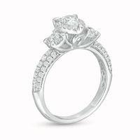 1.00 CT. T.W. Pear-Shaped Diamond Past Present Future® Frame Engagement Ring 14K White Gold|Peoples Jewellers