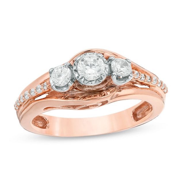 0.50 CT. T.W. Diamond Past Present Future® Bypass Engagement Ring in 10K Rose Gold|Peoples Jewellers