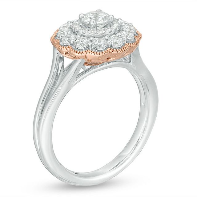 1.00 CT. T.W. Diamond Double Scallop Frame Vintage-Style Engagement Ring in 10K Two-Tone Gold|Peoples Jewellers