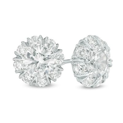 2.30 CT. T.W. Certified Diamond Frame Vintage-Style Stud Earrings in 14K White Gold (I/I1)|Peoples Jewellers