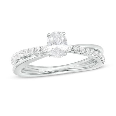 0.70 CT. T.W. Oval Diamond Crossover Engagement Ring in 14K White Gold|Peoples Jewellers