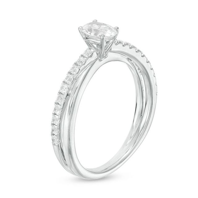 0.70 CT. T.W. Oval Diamond Crossover Engagement Ring in 14K White Gold|Peoples Jewellers
