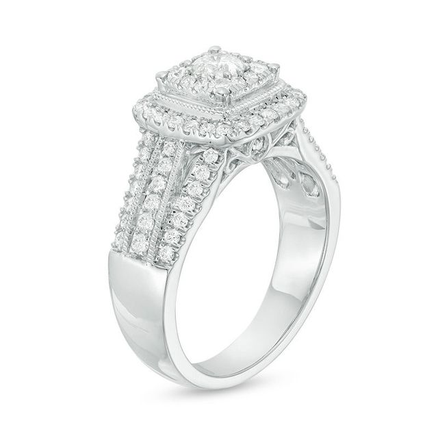 1.00 CT. T.W. Diamond Cushion Frame Vintage-Style Multi-Row Engagement Ring in 10K White Gold|Peoples Jewellers