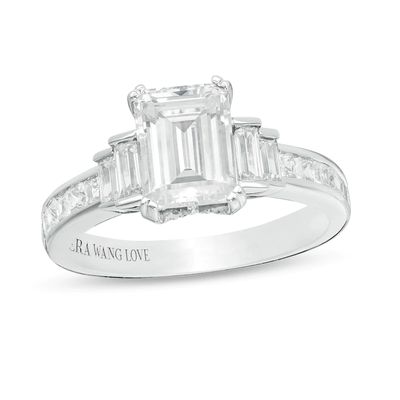 Vera Wang Love Collection 2.58 CT. T.W. Certified Emerald-Cut Diamond Three Stone Ring in 14K White Gold (I/SI2)|Peoples Jewellers