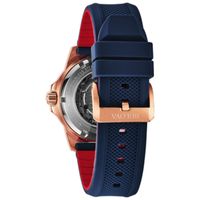 Men's Bulova Marine Star Automatic Rose-Tone Strap Watch with Blue Skeleton Dial (Model: 98A227)|Peoples Jewellers