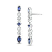 Multi-Shaped Lab-Created Blue and White Sapphire Vintage-Style Drop Earrings in Sterling Silver|Peoples Jewellers