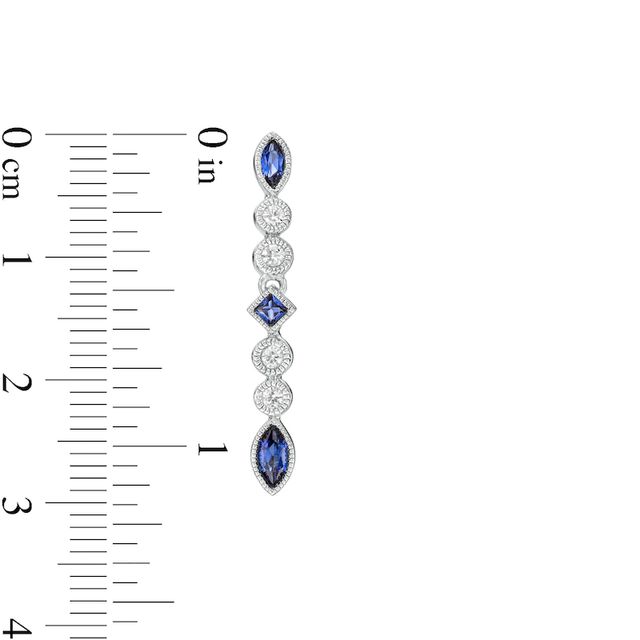Multi-Shaped Lab-Created Blue and White Sapphire Vintage-Style Drop Earrings in Sterling Silver|Peoples Jewellers