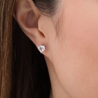 6.0mm Heart-Shaped Lab-Created White Sapphire Solitaire Stud Earrings in Sterling Silver|Peoples Jewellers