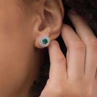 5.0mm Lab-Created Emerald and White Sapphire Double Frame Stud Earrings in Sterling Silver|Peoples Jewellers