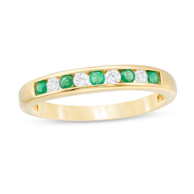 Emerald and 0.115 CT. T.W. Diamond Channel-Set Alternating Stackable Band in 10K Gold|Peoples Jewellers