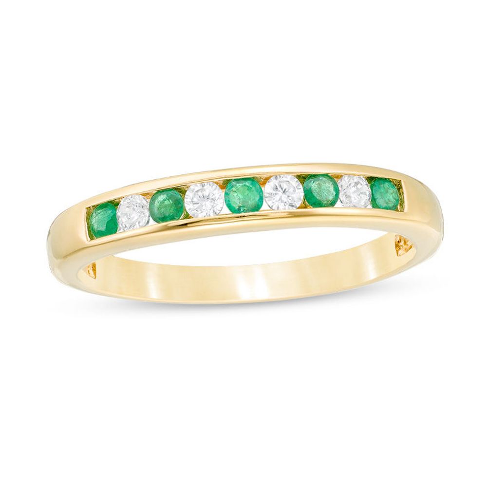 Emerald and 0.115 CT. T.W. Diamond Channel-Set Alternating Stackable Band in 10K Gold|Peoples Jewellers