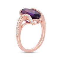 Elongated Oval Amethyst and 0.32 CT. T.W. Diamond Swirl Shank Ring in 10K Rose Gold|Peoples Jewellers