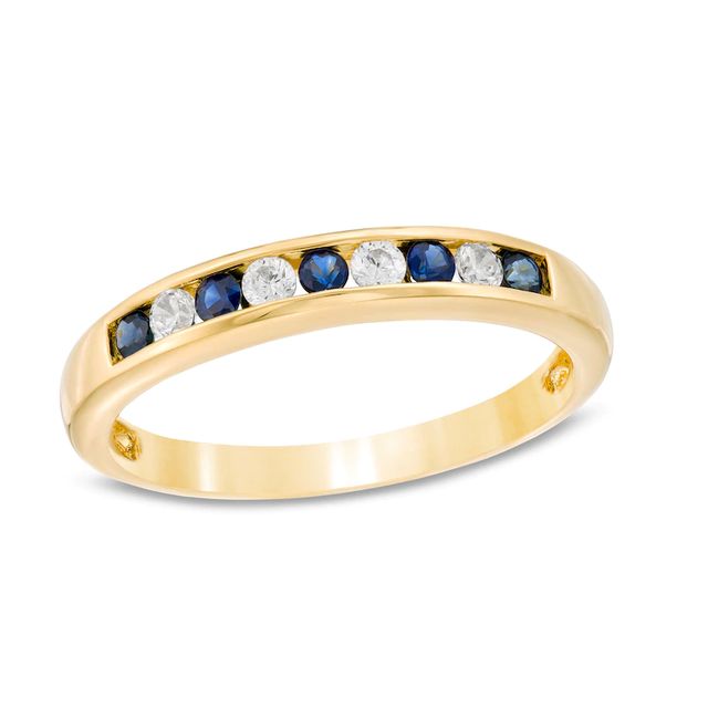 Blue Sapphire and 0.115 CT. T.W. Diamond Channel-Set Alternating Stackable Band in 10K Gold|Peoples Jewellers