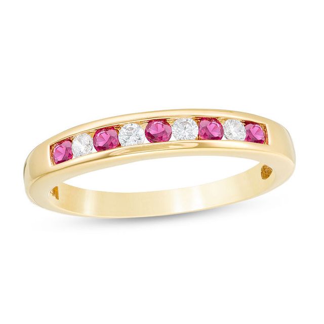 Ruby and 0.115 CT. T.W. Diamond Channel-Set Alternating Stackable Band in 10K Gold|Peoples Jewellers