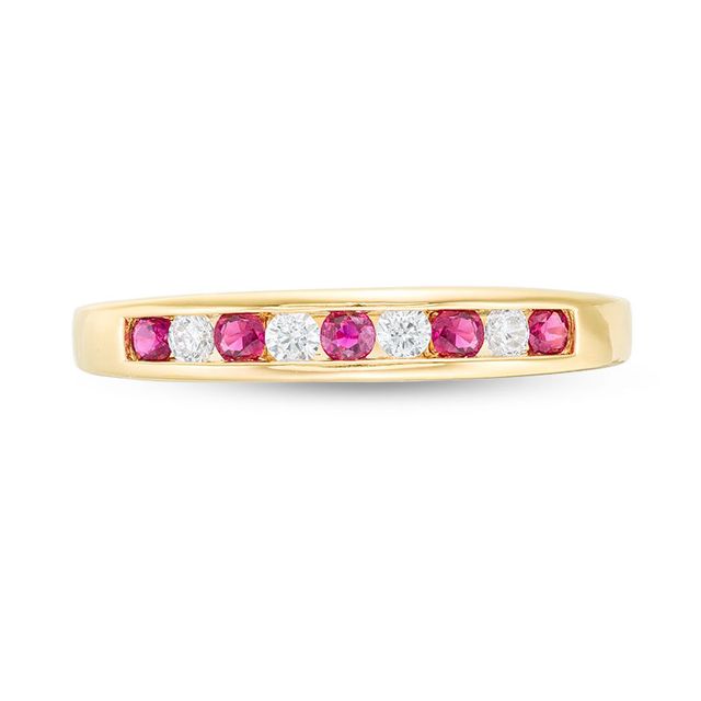 Ruby and 0.115 CT. T.W. Diamond Channel-Set Alternating Stackable Band in 10K Gold