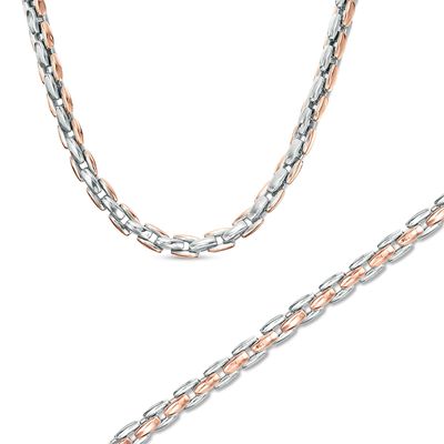 Men's 6.25mm Square Link Chain Bracelet and Necklace Set in Rose IP Stainless Steel|Peoples Jewellers