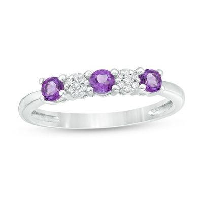 3.0mm Amethyst and 0.04 CT. T.W. Composite Diamond Five Stone Alternating Stackable Band in 10K White Gold|Peoples Jewellers