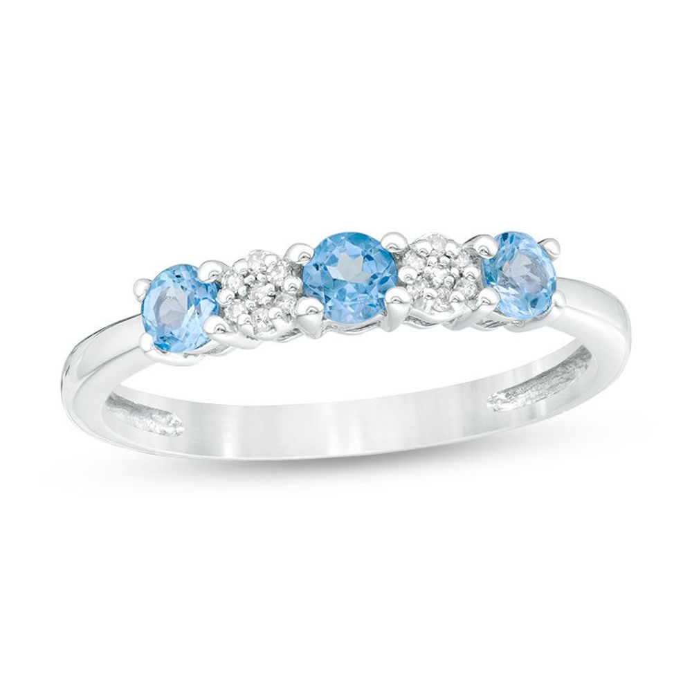 3.0mm Blue Topaz and 0.04 CT. T.W. Composite Diamond Five Stone Alternating Stackable Band in 10K White Gold|Peoples Jewellers