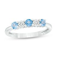3.0mm Blue Topaz and 0.04 CT. T.W. Composite Diamond Five Stone Alternating Stackable Band in 10K White Gold|Peoples Jewellers