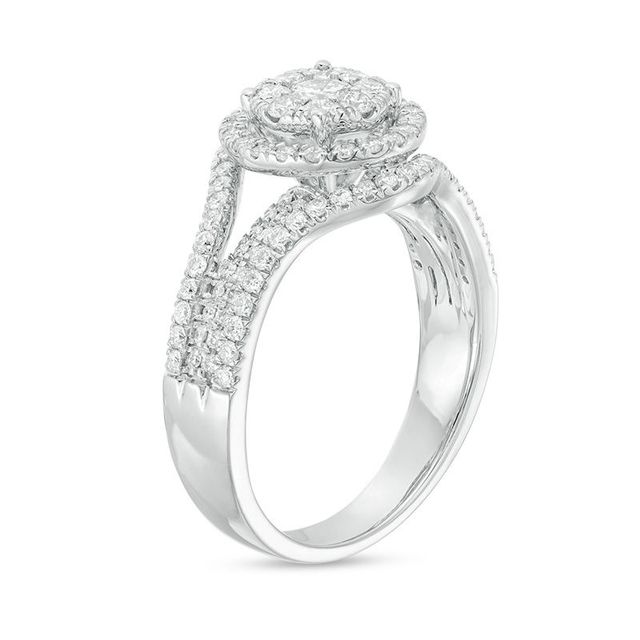 1.00 CT. T.W. Composite Diamond Double Frame Split Shank Engagement Ring in 14K White Gold|Peoples Jewellers