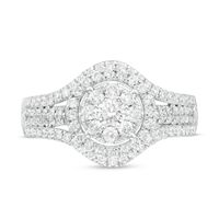 1.00 CT. T.W. Composite Diamond Double Frame Split Shank Engagement Ring in 14K White Gold|Peoples Jewellers