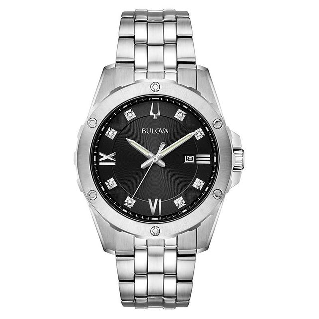 Men's Exclusive Bulova Diamond Accent Watch and ID Bracelet Box Set (Model: 96K106)