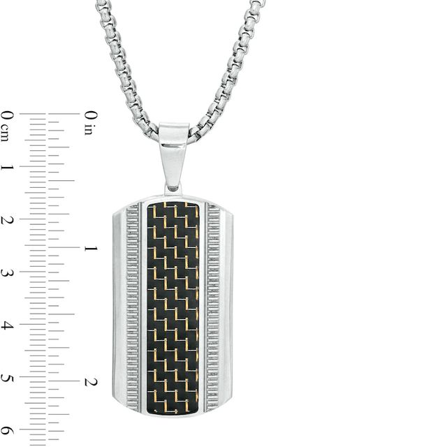 Men's Carbon Fiber Coin Stripe Dog Tag Pendant in Stainless Steel - 24"|Peoples Jewellers