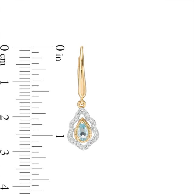 Pear-Shaped Swiss Blue Topaz and 0.18 CT. T.W. Diamond Scallop Frame Ornate Drop Earrings in 10K Gold|Peoples Jewellers