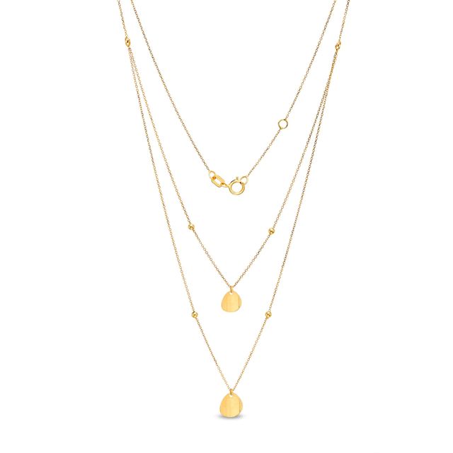 Italian Gold Flower Petal Off-Set Bead Station Double Strand Necklace in 14K Gold - 16.5"|Peoples Jewellers