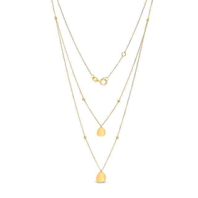 Italian Gold Flower Petal Off-Set Bead Station Double Strand Necklace in 14K Gold - 16.5"