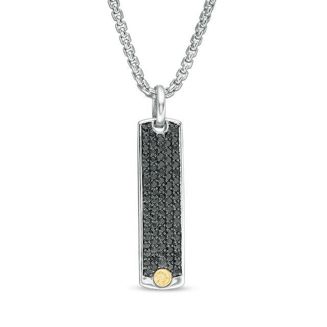 EFFY™ Collection Men's Black Spinel Panther Accent Dog Tag Pendant in Sterling Silver and 18K Gold - 22"|Peoples Jewellers
