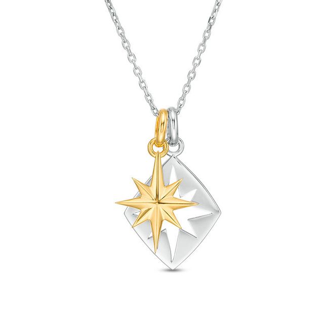 EFFY™ Collection Men's North Star Charm and Cut-Out Diamond-Shaped Pendant in Sterling Silver and 18K Gold Plate - 22"|Peoples Jewellers