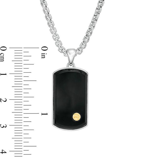 EFFY™ Collection Men's Rectangle Onyx Bevelled Edge Panther Accent Dog Tag Pendant in Sterling Silver and 18K Gold - 22"|Peoples Jewellers