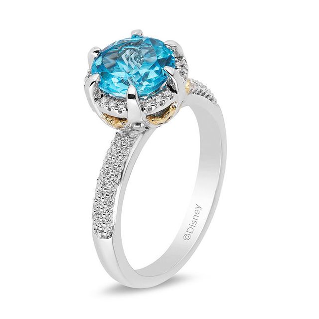 Enchanted Disney Aladdin 8.0mm Swiss Blue Topaz and 0.18 CT. T.W. Diamond Frame Ring in 10K Two-Tone Gold|Peoples Jewellers