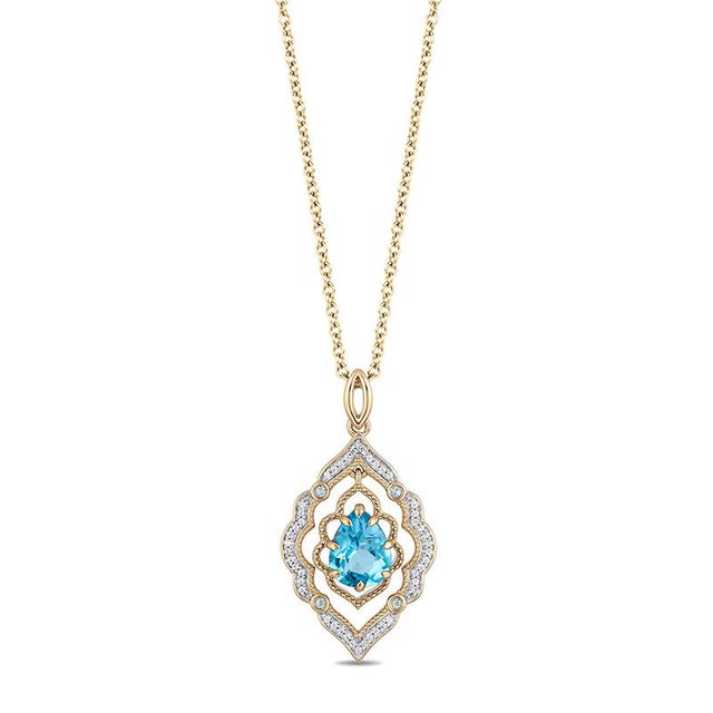 Enchanted Disney Aladdin Pear-Shaped Swiss Blue Topaz and 0.08 CT. T.W. Diamond Arabesque Frame Pendant in 10K Gold|Peoples Jewellers