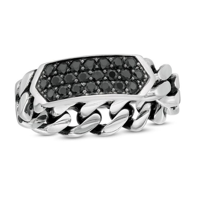 EFFY™ Collection Men's Black Spinel Geometric Chain Link Ring in Sterling Silver|Peoples Jewellers