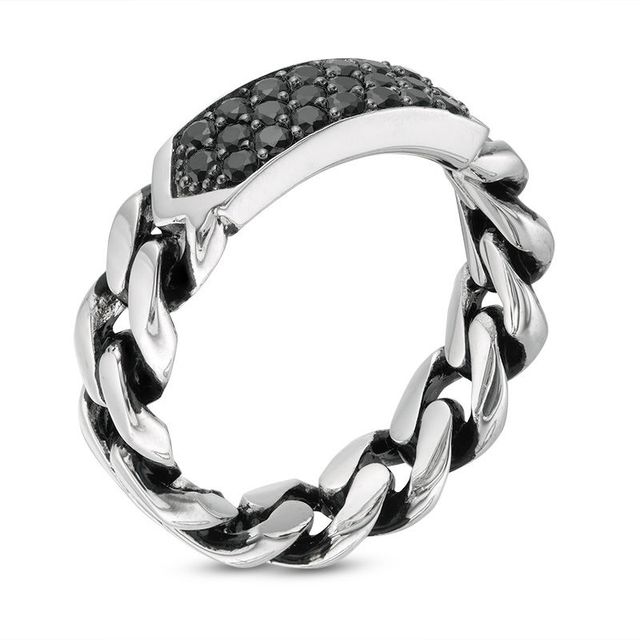 EFFY™ Collection Men's Black Spinel Geometric Chain Link Ring in Sterling Silver|Peoples Jewellers