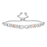 0.04 CT. T.W. Diamond Alternating "MOM" and Infinity Bolo Bracelet in Sterling Silver and 10K Rose Gold - 9.5"|Peoples Jewellers