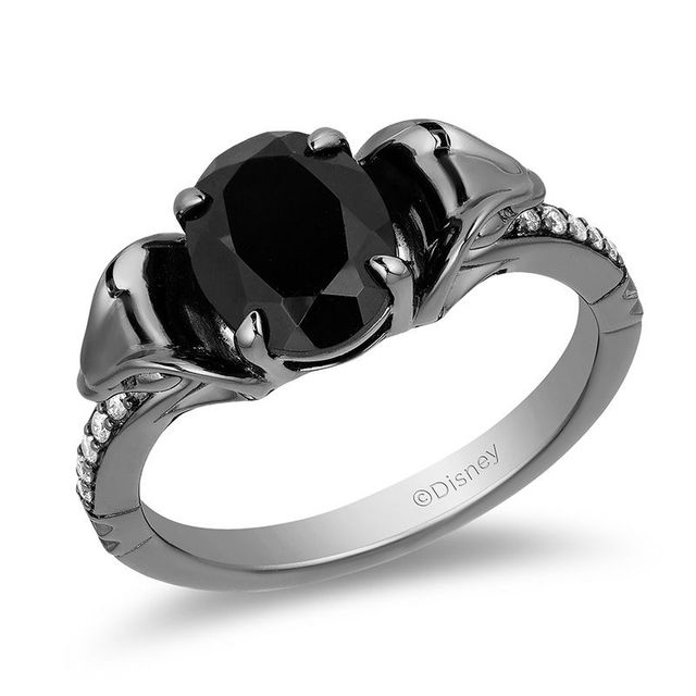 Enchanted Disney Villains Jafar Oval Onyx and 0.069 CT. T.W. Diamond Snake Ring in Sterling Silver with Black Rhodium|Peoples Jewellers