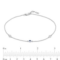 Bezel-Set Lab-Created Blue Sapphire Three Stone Station Anklet in Sterling Silver