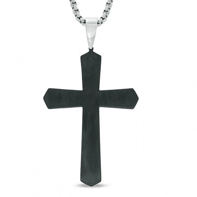Men's Lord's Prayer Cross Pendant in Two-Tone Stainless Steel - 24"|Peoples Jewellers