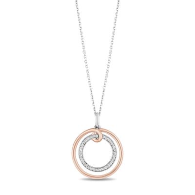 Hallmark Diamonds Family 0.10 CT. T.W. Diamond Circle Pendant in Sterling Silver and 10K Rose Gold|Peoples Jewellers