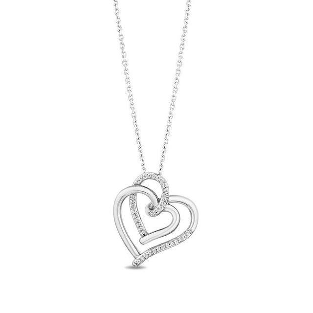 Hallmark Diamonds Love 0.065 CT. T.W. Diamond Tilted Double Heart Pendant in Sterling Silver